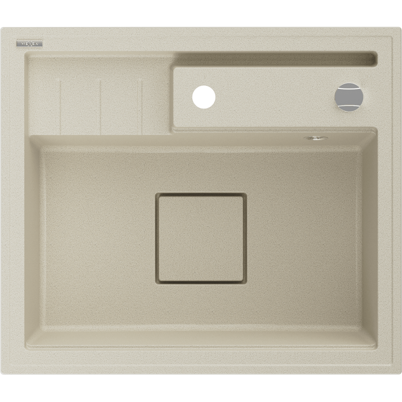 Mexen Agier zlewozmywak granitowy 1-komorowy z deską 600 x 520 mm, beżowy, syfon chrom - 6524601000-69