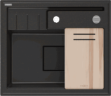 Mexen Agier zlewozmywak granitowy 1-komorowy z deską 600 x 520 mm, czarny/złoty metalik, syfon chrom - 6524601000-75