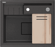 Mexen Agier zlewozmywak granitowy 1-komorowy z deską 600 x 520 mm, czarny nakrapiany, syfon chrom - 6524601000-76