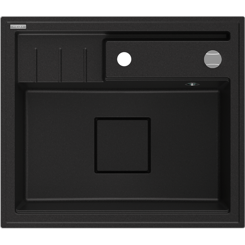 Mexen Agier zlewozmywak granitowy 1-komorowy z deską 600 x 520 mm, czarny, syfon chrom - 6524601000-77