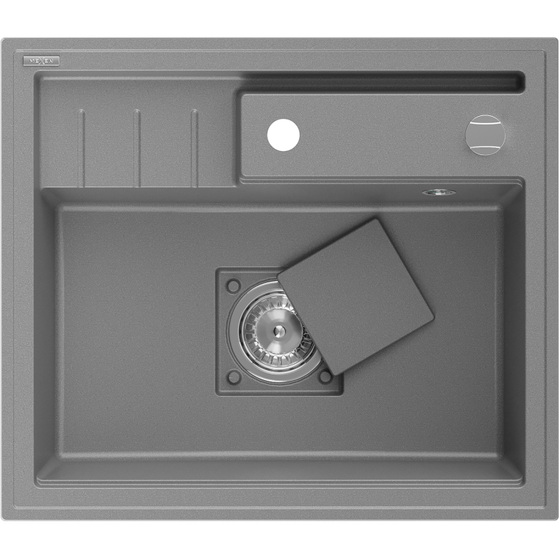 Mexen Agier zlewozmywak granitowy 1-komorowy z deską 600 x 520 mm, szary, syfon chrom - 6524601000-71