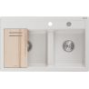 Mexen Triton zlewozmywak granitowy 2-komorowy z deską 800 x 495 mm, biały, syfon chrom - 6531802000-20