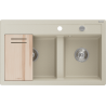 Mexen Triton zlewozmywak granitowy 2-komorowy z deską 800 x 495 mm, beżowy, syfon chrom - 6531802000-69