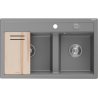 Mexen Triton zlewozmywak granitowy 2-komorowy z deską 800 x 495 mm, szary, syfon chrom - 6531802000-71