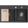 Mexen Triton zlewozmywak granitowy 2-komorowy z deską 800 x 495 mm, czarny nakrapiany, syfon chrom - 6531802000-76