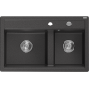 Mexen Triton zlewozmywak granitowy 2-komorowy z deską 800 x 495 mm, czarny nakrapiany, syfon chrom - 6531802000-76