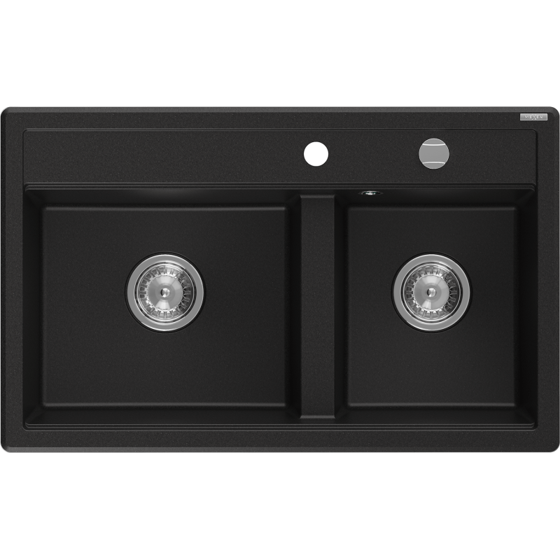 Mexen Triton zlewozmywak granitowy 2-komorowy z deską 800 x 495 mm, czarny, syfon chrom - 6531802000-77