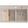 Mexen Triton zlewozmywak granitowy 2-komorowy z deską 800 x 495 mm, piaskowy, syfon chrom - 6531802000-29