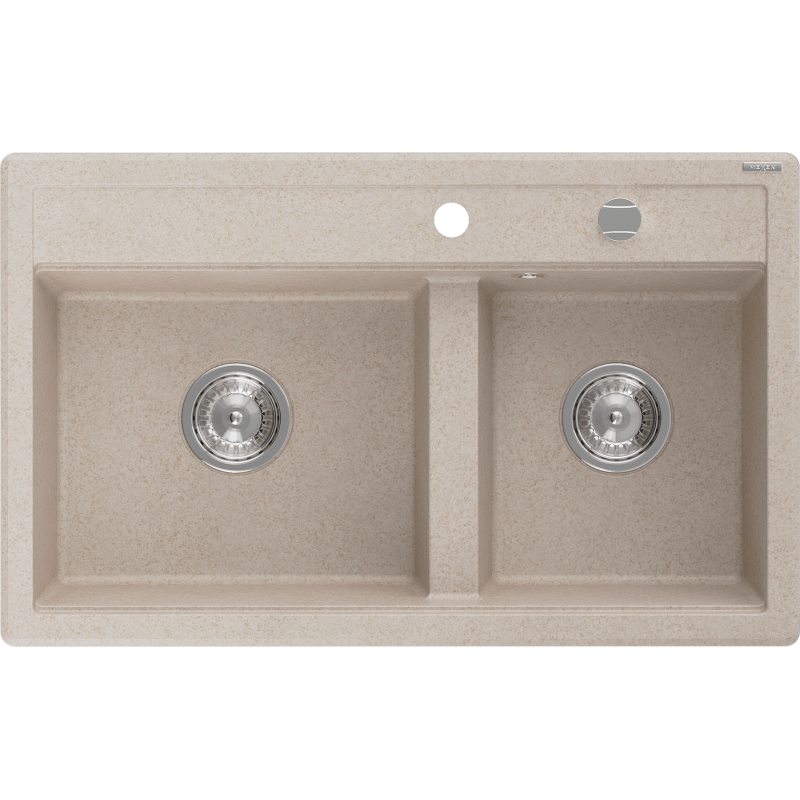 Mexen Triton zlewozmywak granitowy 2-komorowy z deską 800 x 495 mm, piaskowy, syfon chrom - 6531802000-29