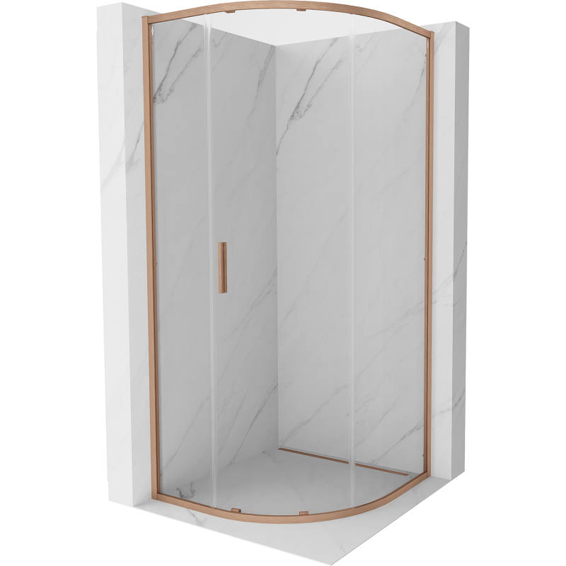 Mexen Exo-S kabina prysznicowa półokrągła rozsuwana 80 x 80 cm, transparent, miedź szczotkowana - 8131-080-080-65-00