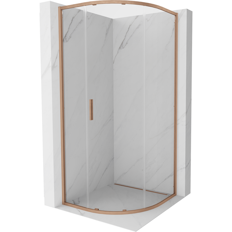 Mexen Exo-S kabina prysznicowa półokrągła rozsuwana 90 x 90 cm, transparent, miedź szczotkowana - 8131-090-090-65-00