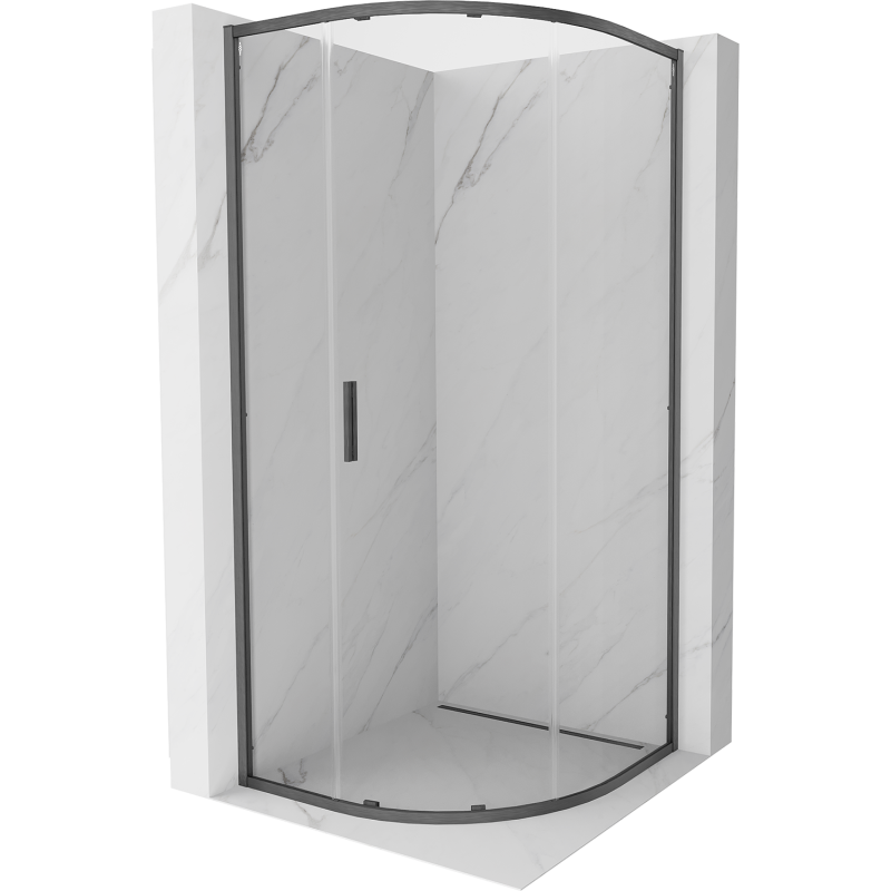Mexen Exo-S kabina prysznicowa półokrągła rozsuwana 90 x 90 cm, transparent, gun gray szczotkowany - 8131-090-090-66-00