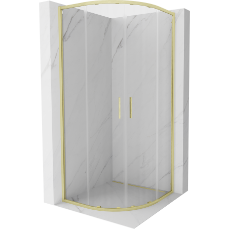Mexen Exo-S Duo kabina prysznicowa półokrągła rozsuwana 90 x 90 cm, transparent, złota szczotkowana - 8132-090-090-55-00