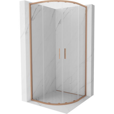 Mexen Exo-S Duo kabina prysznicowa półokrągła rozsuwana 80 x 80 cm, transparent, miedź szczotkowana - 8132-080-080-65-00