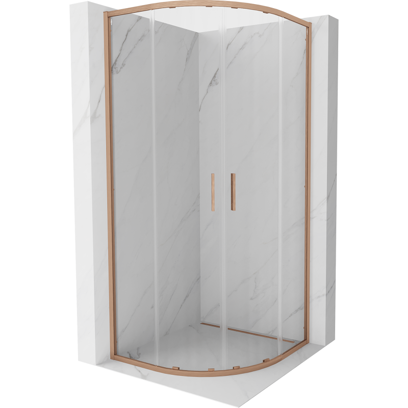 Mexen Exo-S Duo kabina prysznicowa półokrągła rozsuwana 90 x 90 cm, transparent, miedź szczotkowana - 8132-090-090-65-00