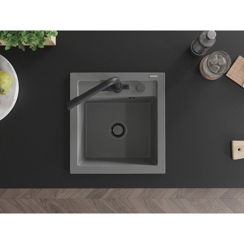 Mexen Vito zlewozmywak granitowy 1-komorowy z baterią kuchenną Duero, szary - 6503-71-671600-70-B