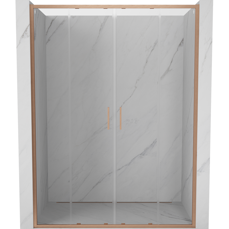 Mexen Exo-S Duo drzwi prysznicowe podwójne rozsuwane 130 cm, transparent, miedź szczotkowana - 8152-130-000-65-00