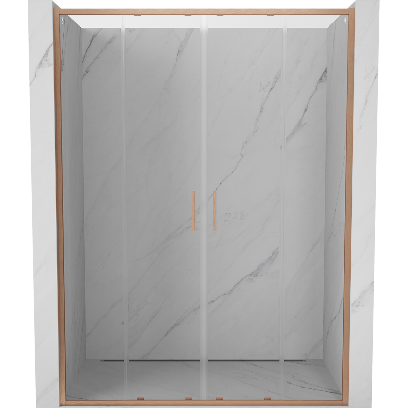 Mexen Exo-S Duo drzwi prysznicowe podwójne rozsuwane 140 cm, transparent, miedź szczotkowana - 8152-140-000-65-00