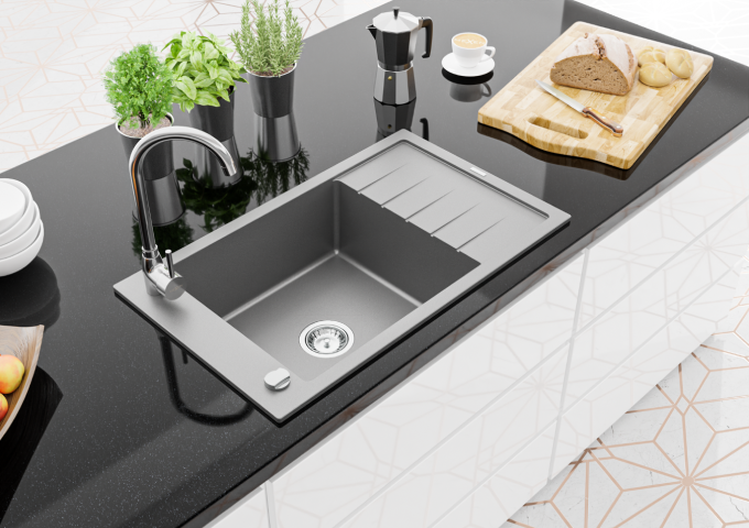 Zlewozmywaki granitowe z baterią jednokomorowe z ociekaczem