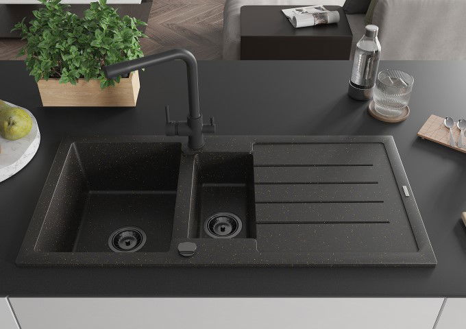 Zlewozmywaki granitowe czarny/złoty metalik